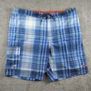 Tommy Bahama Swim Trunks Mens Extra Large Mesh Lined Blue Plaid Relax Beach